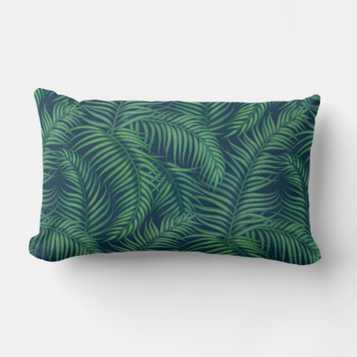 Night tropical palm leaves lumbar pillow