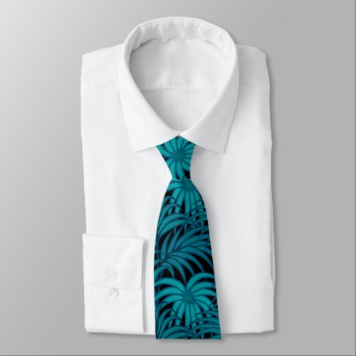 Night tropical palm leaves neck tie