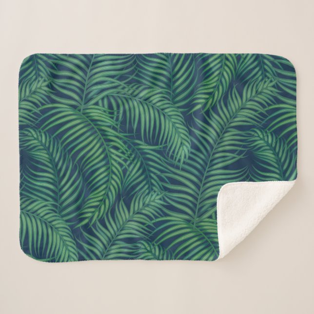 Night tropical palm leaves sherpa blanket (Front (Horizontal))