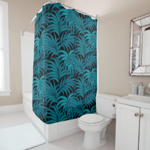 Night tropical palm leaves shower curtain