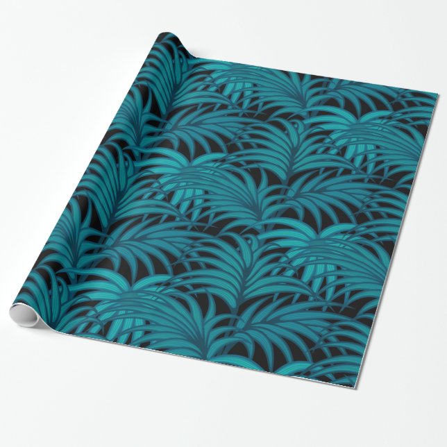 Night tropical palm leaves wrapping paper (Unrolled)