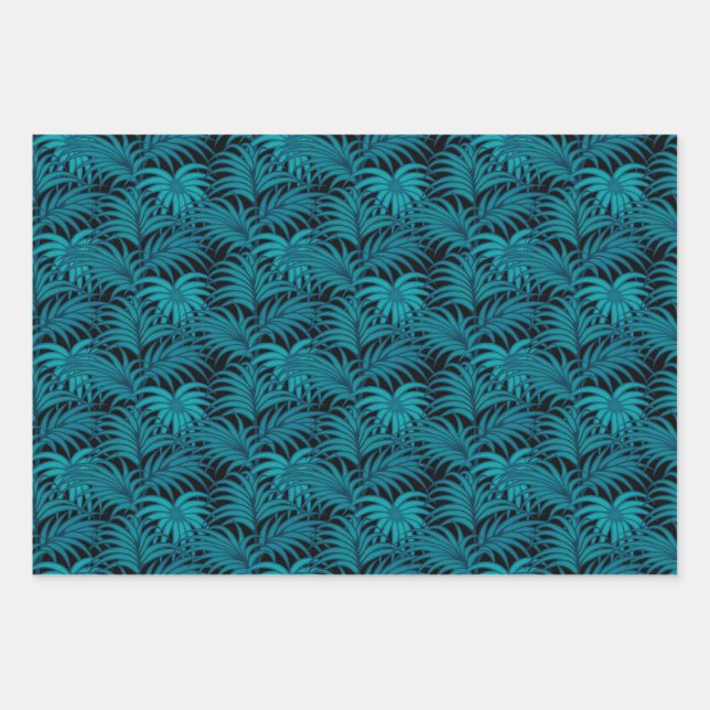 Night Tropical Palm Leaves Wrapping Paper Sheets (Front)