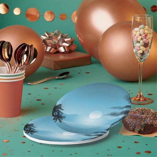 Night Tropical Scenic Paper Plates