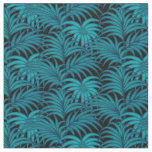 Night Tropical Teal Palm Leaves Fabric