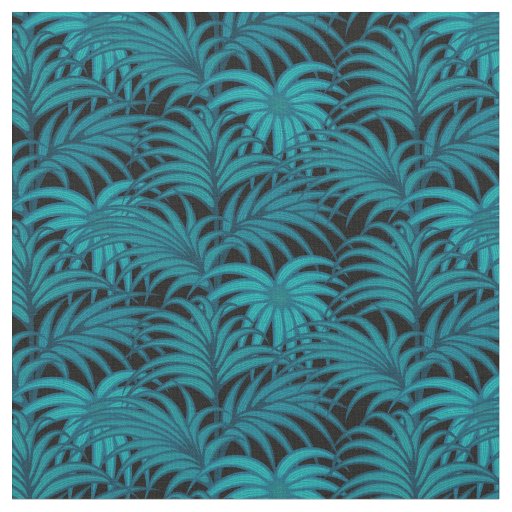 Night Tropical Teal Palm Leaves Fabric