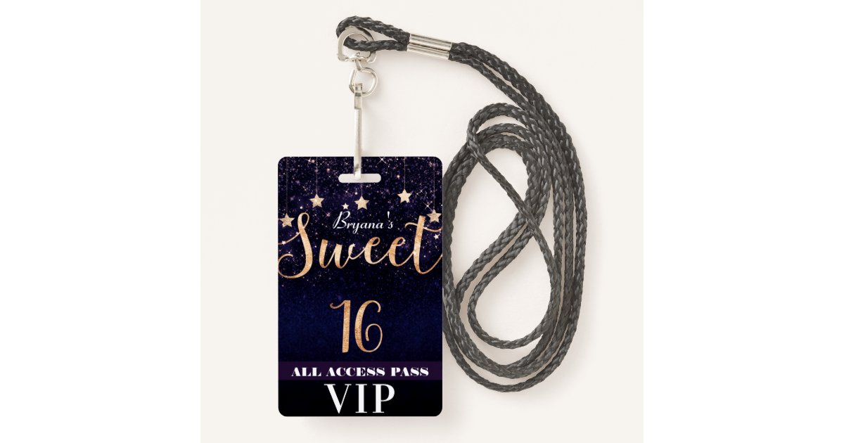 Night under Stars Gold Purple Sweet 16 VIP Pass Badge Zazzle