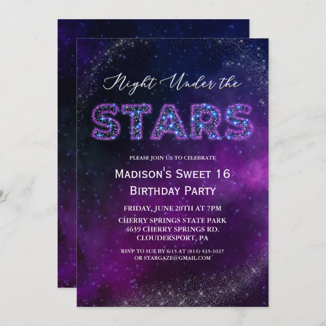 Night Under the Stars Birthday Invitation (Front/Back)
