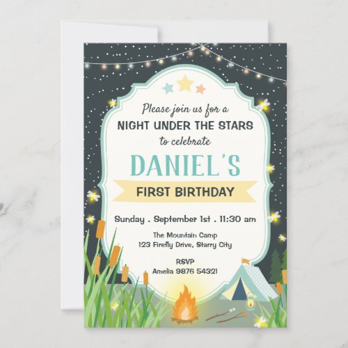 Night Under The Stars  Camping Birthday Invitation