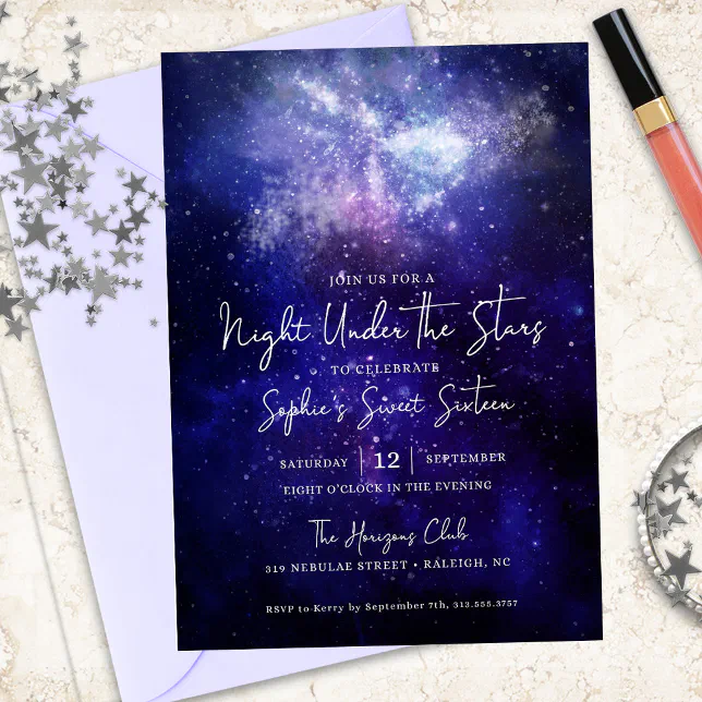 Night Under the Stars Galaxy Sweet 16 Invitation Zazzle