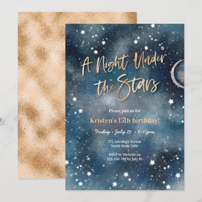 Night under the stars Gold Invitation (Front/Back)