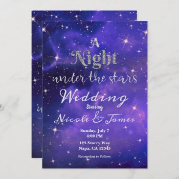 Night Under The Stars Purple Starry Sky Wedding  Invitation by printabledigidesigns at Zazzle