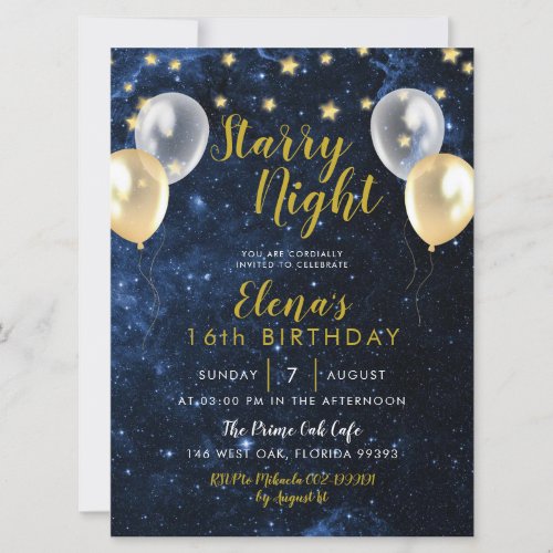 Night Under the Stars Sweet 16 Birthday Invitation