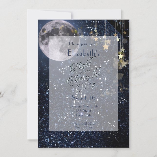 Night Under the Stars Sweet 16 Full Moon Gold Invitation (Front)