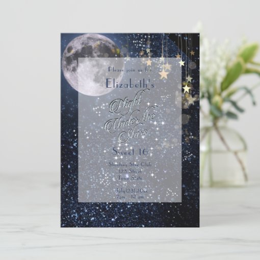 Night Under the Stars Sweet 16 Full Moon Gold Invitation Zazzle