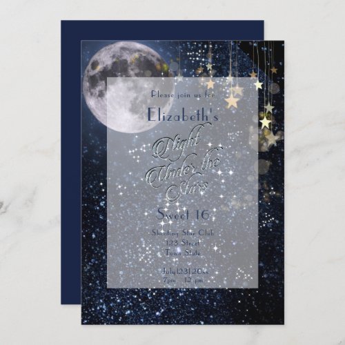 Night Under the Stars Sweet 16 Full Moon Gold Invitation