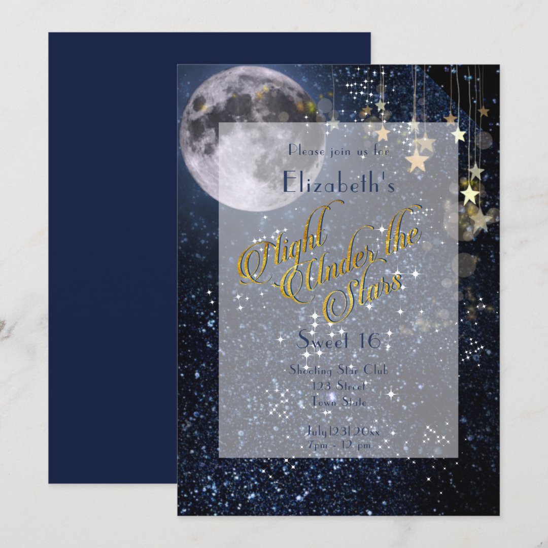 Night Under the Stars Sweet 16 Full Moon Gold Invitation Zazzle
