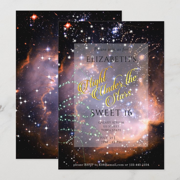 Night Under the Stars Sweet 16 Purple OrangeGalaxy Invitation Zazzle