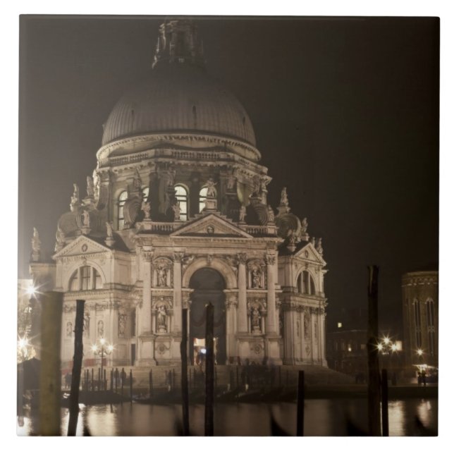 Night view across water of San Giorgio Maggiore Tile (Front)