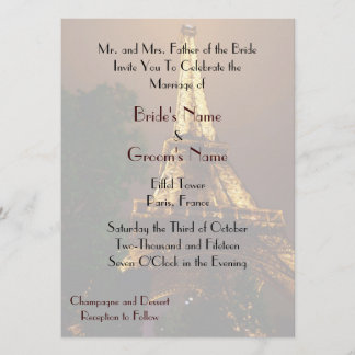 Night View Eiffel Tower Wedding Invitation