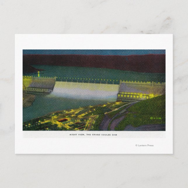Night View, Grand Coulee Dam Postcard (Front)