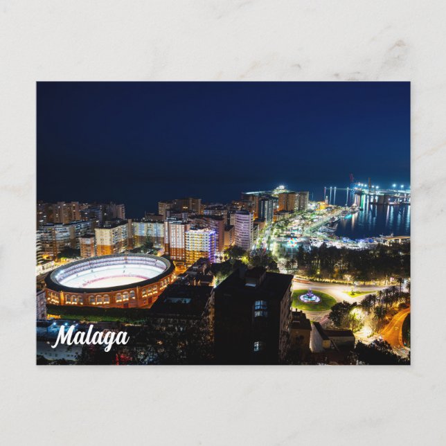 Night view in Malaga, Spain Postcard (Front)