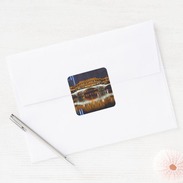 Night View of Anshun Bridge Square Sticker (Envelope)