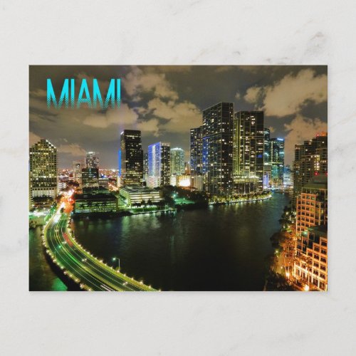 Night View of Brickell Skyline in Miami Florida Postcard