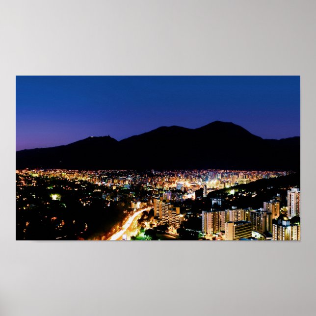 Night view of Caracas City and Avila mountain Poster (Front)