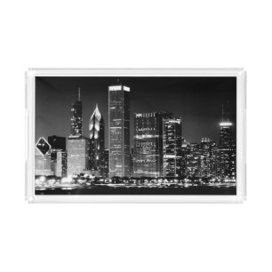 Night view of Chicago's famous cityscape Acrylic Tray