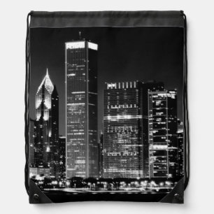Night view of Chicago's famous cityscape Drawstring Bag