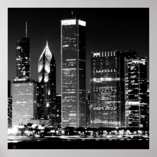 Night view of Chicago's famous cityscape Poster