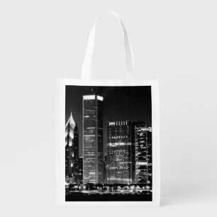 Night view of Chicago's famous cityscape Reusable Grocery Bag