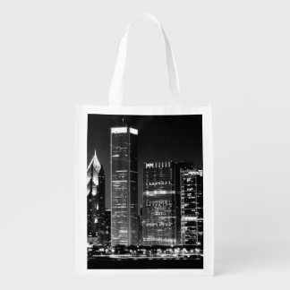 Night view of Chicago's famous cityscape Reusable Grocery Bag