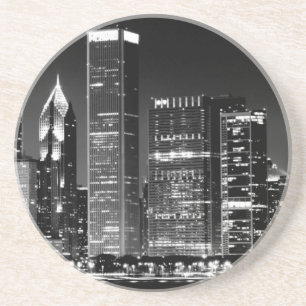 Night view of Chicago's famous cityscape Sandstone Coaster