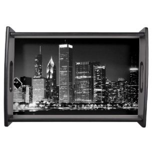 Night view of Chicago's famous cityscape Serving Tray