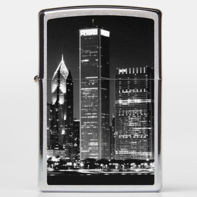 Night view of Chicago's famous cityscape Zippo Lighter (Front)