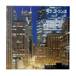Night view of cityscape of Chicago Ceramic Tile