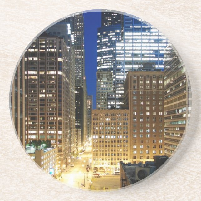 Night view of cityscape of Chicago Drink Coaster (Front)