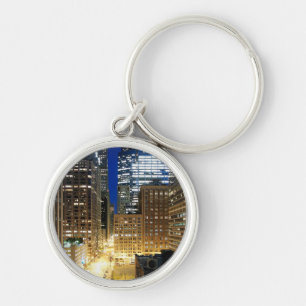 Night view of cityscape of Chicago Keychain