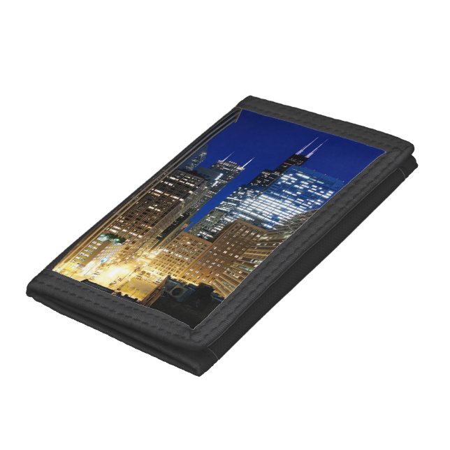 Night view of cityscape of Chicago Tri-fold Wallet (Bottom)