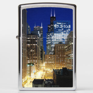Night view of cityscape of Chicago Zippo Lighter