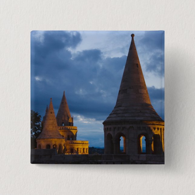 Night view of Fisherman's Bastion, Castle Hil Pinback Button (Front)