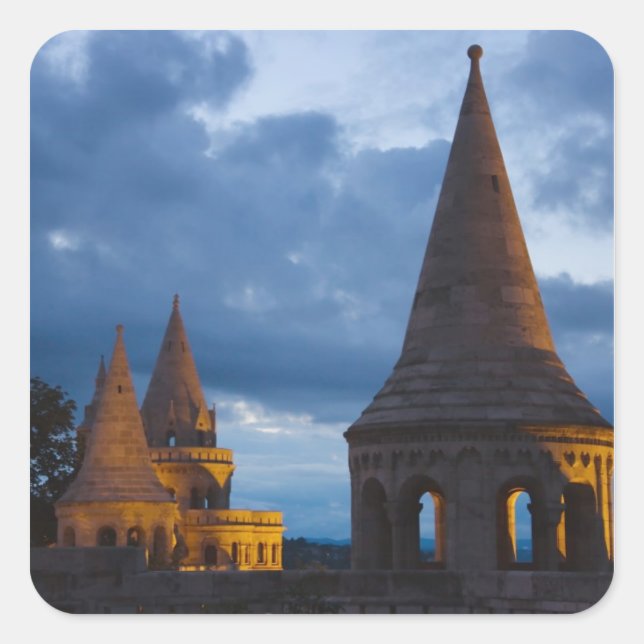 Night view of Fisherman's Bastion, Castle Hil Square Sticker (Front)