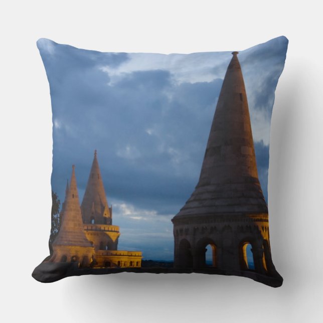 Night view of Fisherman's Bastion, Castle Hil Throw Pillow (Front)