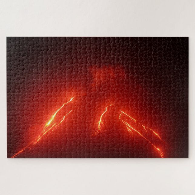 Night view of lava flows on slope of volcano jigsaw puzzle (Horizontal)