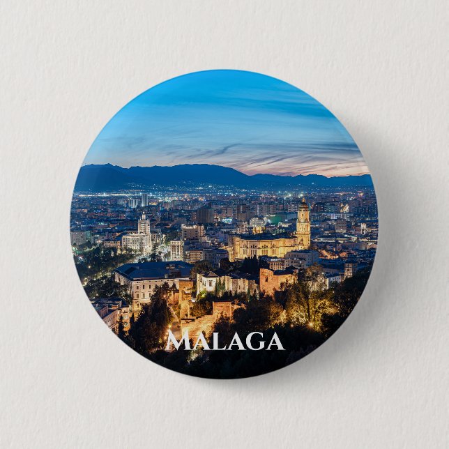 Night view of Malaga Cathedral in Malaga, Spain Button (Front)
