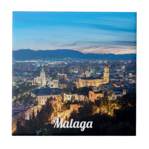 Night view of Malaga Cathedral in Malaga, Spain Ceramic Tile