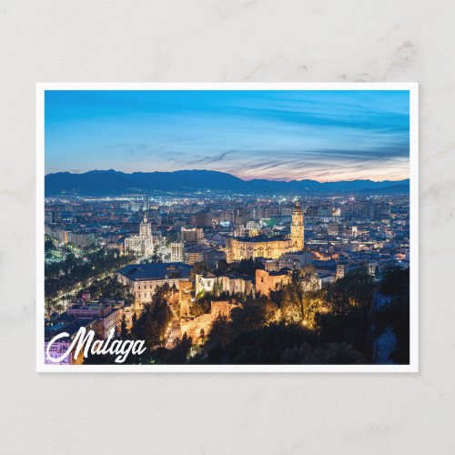 Night view of Malaga Cathedral in Malaga Spain Postcard