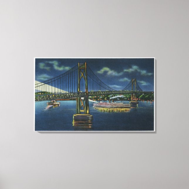 Night View of Mid-Hudson Traffic Bridge Canvas Print (Front)