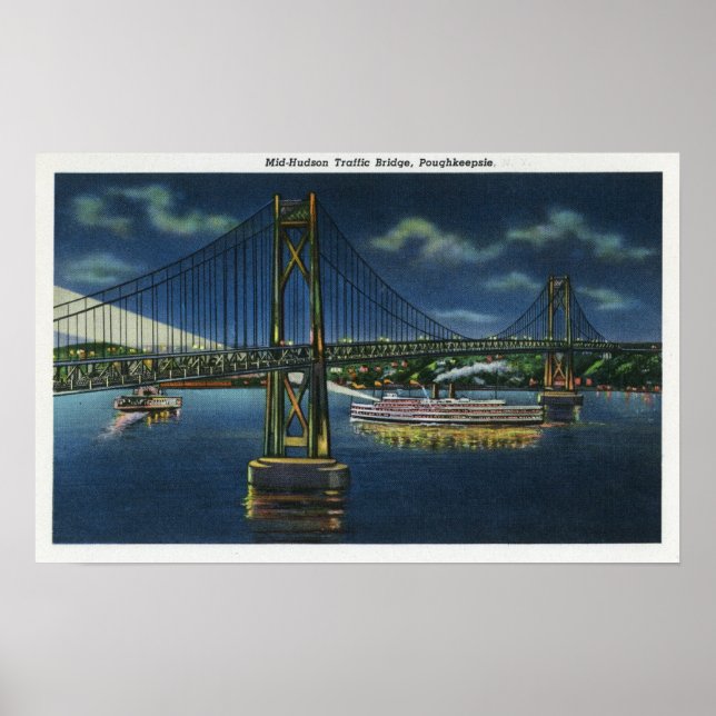 Night View of Mid-Hudson Traffic Bridge Poster (Front)